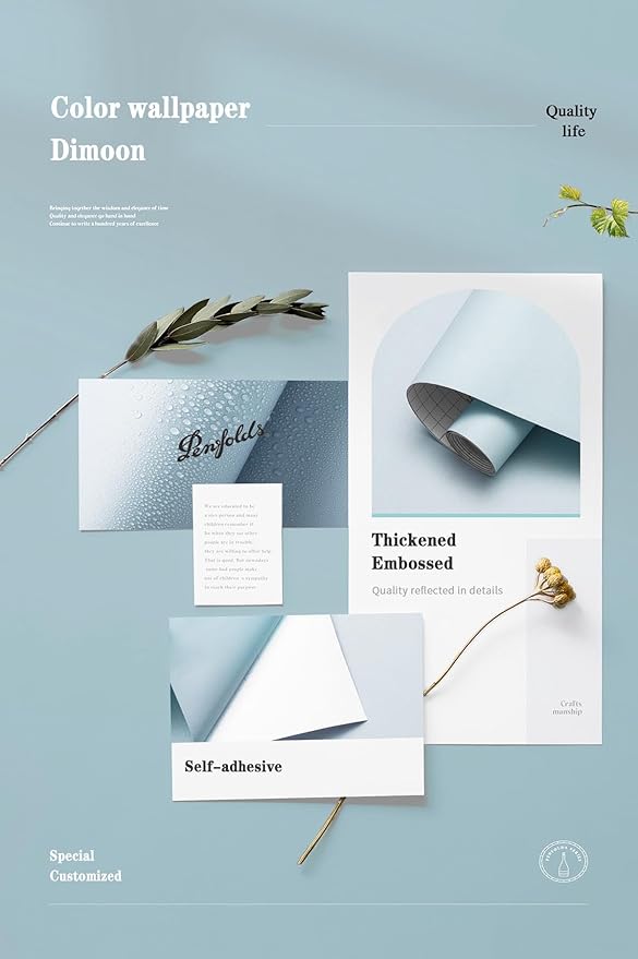 Dimoon 236''x17.7'' Blue Peel and Stick Wallpaper Contact Paper Modern Self Adhesive Wall Paper Removable Renter Friendly Textured Solid Color Shelf Cabinet Vinyl Roll (236''x17.7'',Light Blue)-VerdiqueGarden