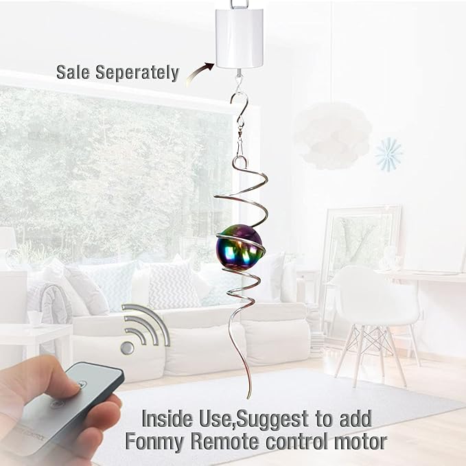 Fonmy Gazing Ball Spiral Tail -Decorative Wind Spinner 11 inch Tail and 2 inch Steel Orb. Indoor Outdoor Garden Decoration Silver Multi Color Ball -13 inch Height-VerdiqueGarden