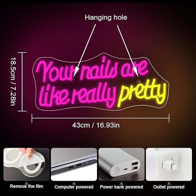 WLHOPE Your Nails Are Like Really Pretty Neon Sign, Nail Neon Signs for Wall Decor, Pink Led Signs USB Connectivity Nails Light Up Signs for Nails Shop Nails Salon Home Bar Girls Room Beauty Shop Nails Room-VerdiqueGarden