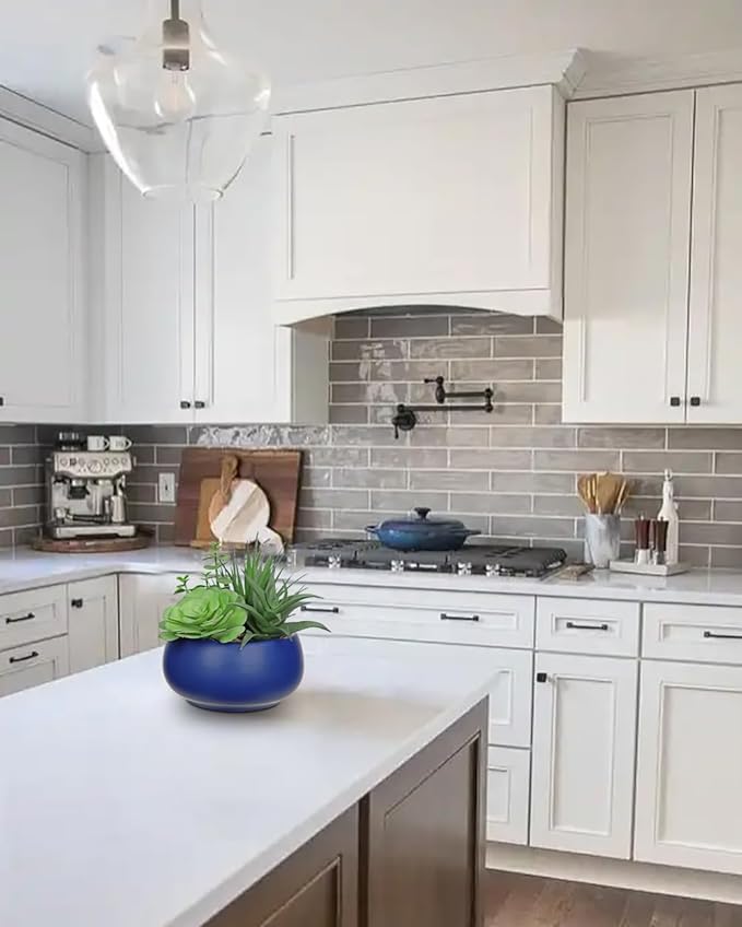 Fake Plants Artificial Succulents in Pots Faux Succulent Arrangement Potted Plant with Blue Ceramic Pot for Home Decor Modern Office Desk Bathroom Shelf Living Room Indoor & Outdoor Decoration-VerdiqueGarden