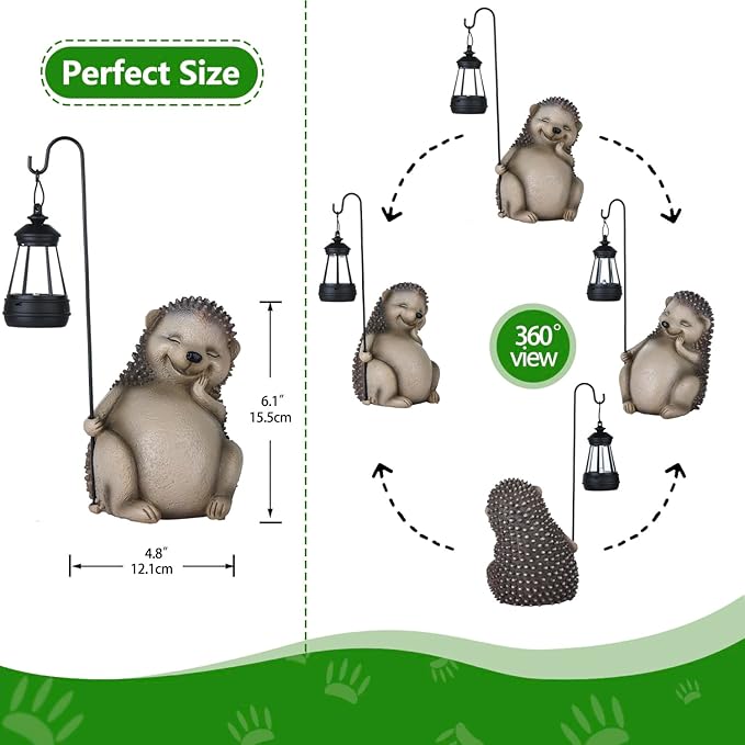 Solar Hedgehog Statue Garden Decor, Solar Hedgehog Statue Lights Outdoor, Waterproof for Patio, Balcony, Yard, Lawn, Father Day & Mother Day Garden Housewarming Gifts for Women, Men, Mom, Dad, Grandma-VerdiqueGarden