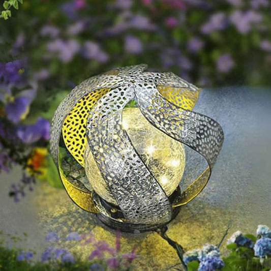 Huaxu Solar Lights Outdoor Garden Decor Waterproof Cracked Glass Globe LED Light Silver Retro Art Metal Retro Design Decorative Yard Patio Lawn Pathway Gift for Mom Women Anniversary Birthday-VerdiqueGarden