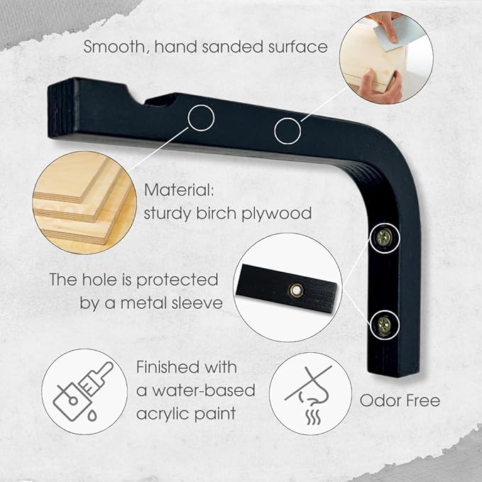 2-Piece Set of Plant Hooks for Wall 6 inch - Mounted Wooden Plant Hook - Indoor and Outdoor Bracket Plant Hanger for Planters, Lanterns, Bird Feeders, Patio Decorations (Black)-VerdiqueGarden