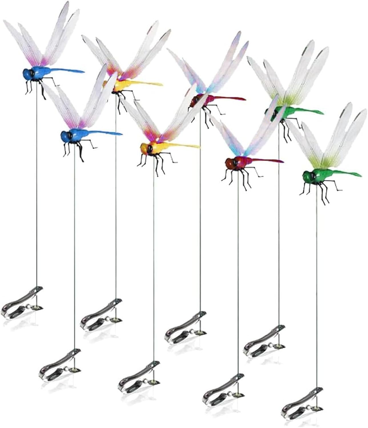 Indoor & Outdoor Fake Dragonfly Rod Clip, Dragonfly Clip Bug, 3D Artificial Dragonfly Hat Clips, Simulated Patio Decor Gardening, Multicolor Waterproof, Easy Attachment (8 Pcs)-VerdiqueGarden