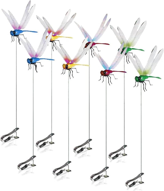 Indoor & Outdoor Fake Dragonfly Rod Clip, Dragonfly Clip Bug, 3D Artificial Dragonfly Hat Clips, Simulated Patio Decor Gardening, Multicolor Waterproof, Easy Attachment (8 Pcs)-VerdiqueGarden