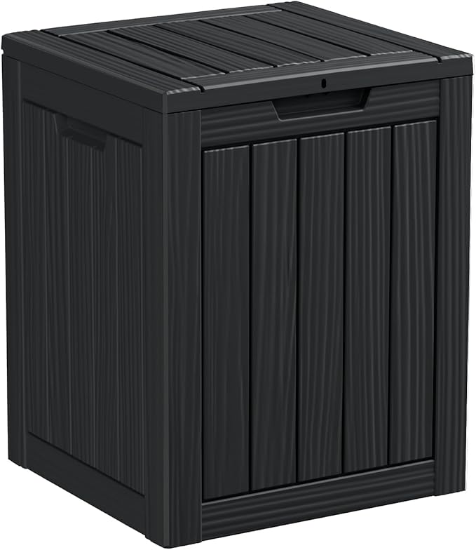 DRATO Deck Boxes, 28 Gallon Outdoor Storage Box for Patio Cushion, Sports Equipment, Garden Tools, Waterproof and UV Resistant, Lockable Black-VerdiqueGarden