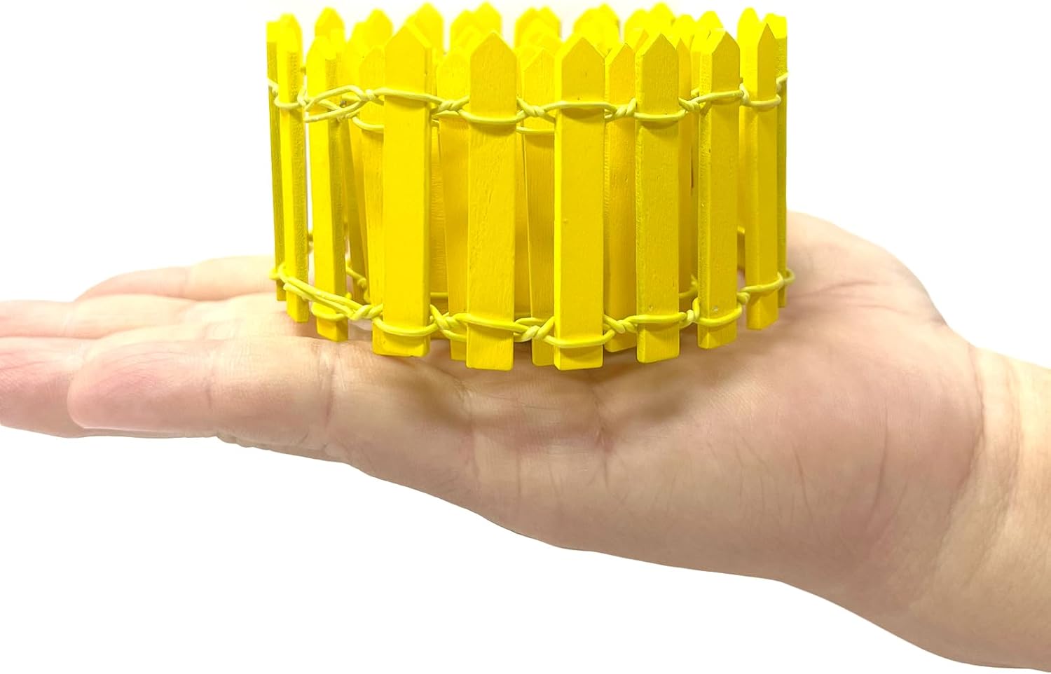 35 Inches Mini Fairy Garden Fence DIY Small Wood Decorative Picket Fence Micro Landscape Miniature Ornaments for Dollhouse, Crafts, Diorama Project, Plant Pot, Yellow-VerdiqueGarden