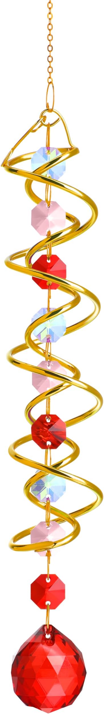 H&D HYALINE & DORA 17.7in Crystal Suncatcher Gazing Ball Spiral Tail,Wind Spinner Sun Catcher with Octagonal Beads,Sun Catchers Window Hanging for Outdoor Garden Decor-VerdiqueGarden