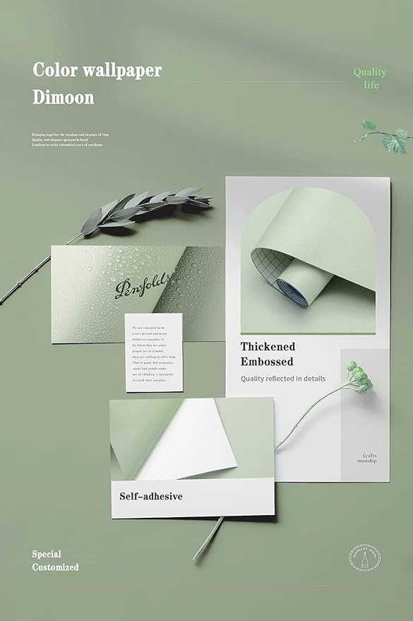 Dimoon 236''x17.7'' Green Peel and Stick Wallpaper Contact Paper Modern Self Adhesive Wall Paper Removable Renter Friendly Textured Solid Color Shelf Cabinet Vinyl Roll (236''x17.7'',Light Green)-VerdiqueGarden