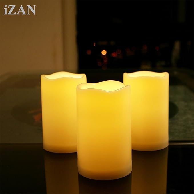 iZAN Set of 6 Outdoor Flameless Battery Operated LED Pillar Candles with Remote Timer Waterproof Flickering Electric Decorative Lights for Christmas Home Wedding Party Festival Decorations 3" x5”-VerdiqueGarden