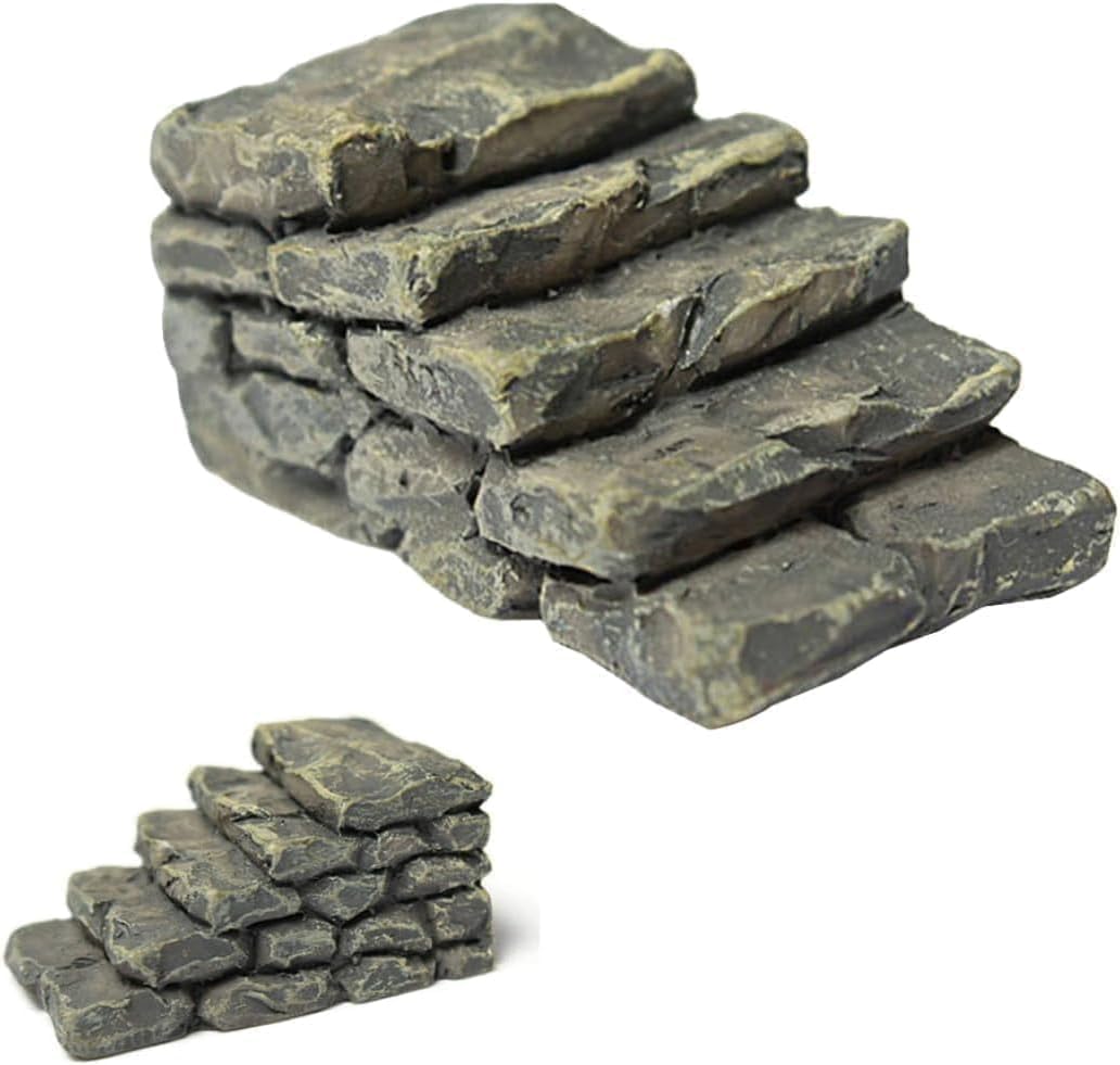 1Pc Gray Outdoor Miniature Resin Bridge Stair Stone Straight Bridge Stairs Stone Steps Garden Fairy Ornament Flower Pot Plant Micro Landscaping Decor Bonsai Craft Straight Stairs Statues Décor-VerdiqueGarden