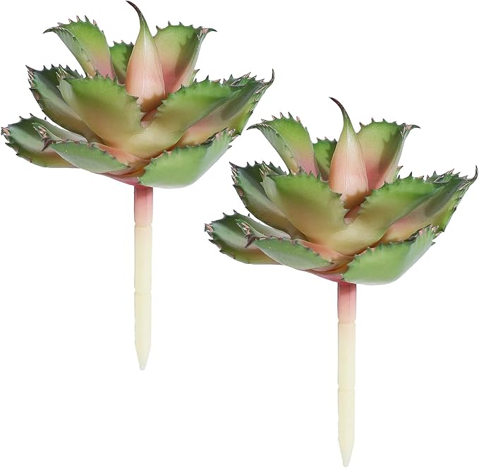 Duovlo Artificial Succulent Plant 7.08 Inch Faux Succulents Agave potatorum Flower Arrangement Craft Wall DIY Materials,Pack of 2 (Pink)-VerdiqueGarden