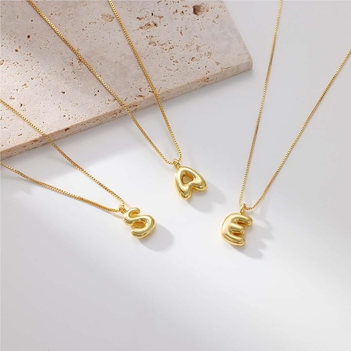 Bubble Gold Silver Letter Necklace Initial Necklaces for Women Trendy 14K Dainty Charm Pendant Name Necklace Personalized Jewelry Gift for Women Teen