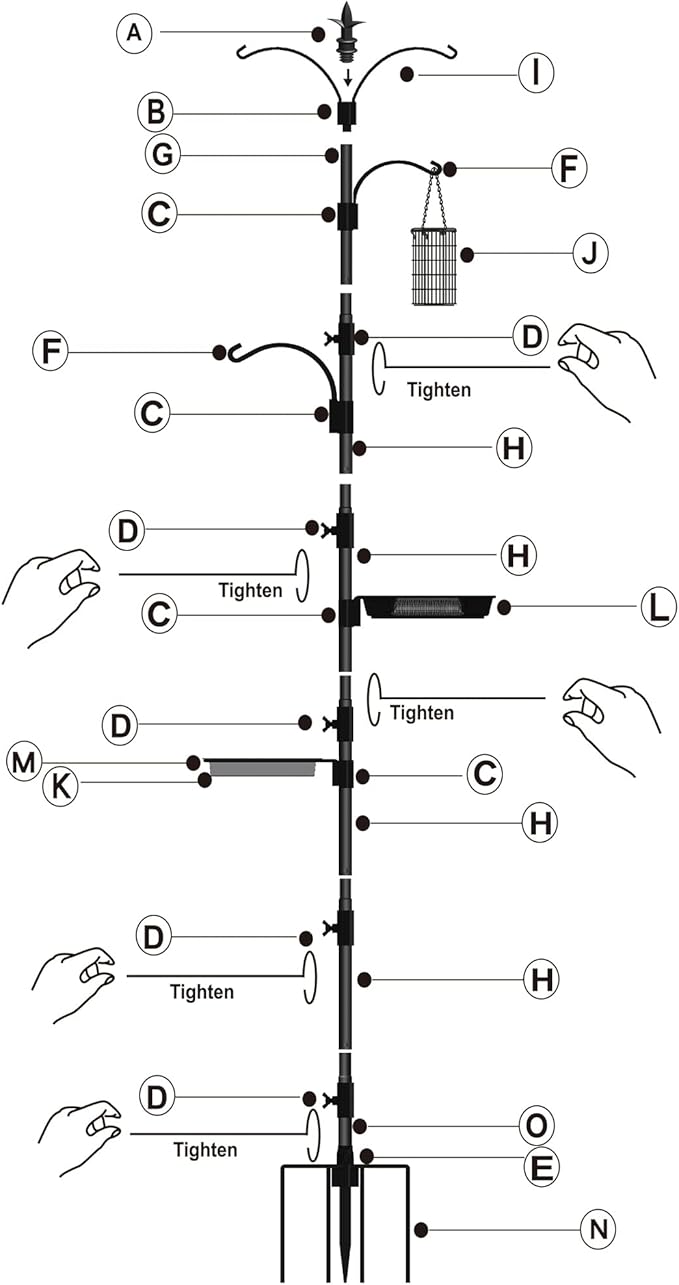 yosager Premium Bird Feeding Station Kit, 90" x 23" Birds Feeder Pole, Planter Hanger, Multi Feeder Hanging Kit with Metal Suet and Bath for Bird Watching, Attracting Wild Birds-VerdiqueGarden