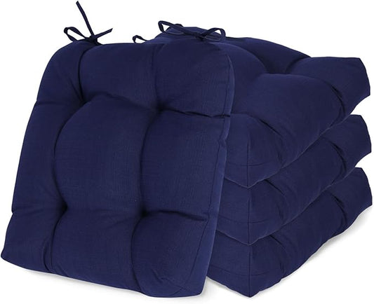 Aoodor 19" x 19" x 5" Tufted Outdoor Chair Cushions, Water Resistant & Fade Resistant Polyester Dining Chair Pads with 2 Straps for Patio Furniture, Set of 4-VerdiqueGarden
