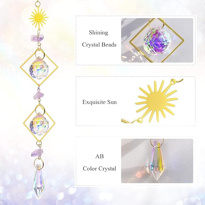 Crystal Suncatcher Rainbow Maker Hanging Prism Ornament Pendant Home Garden Car Decoration 4 Pack Gift Kit Sun Catchers Indoor Window, 13.8 Inch-VerdiqueGarden