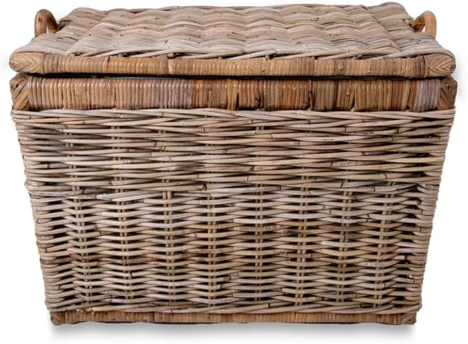 The Basket Lady Lift-Off Lid Wicker Storage Basket, Medium, 20 in L x 15 in W x 14 in H, Serene Grey…-VerdiqueGarden