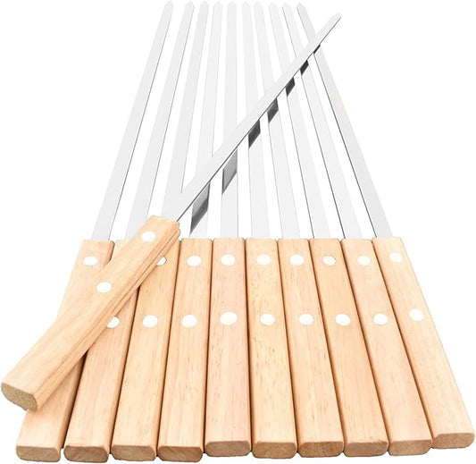 22-Inch Long Flat BBQ Skewers, HONSHEN 3/8 Inch Heavy Duty Stainless Steel Wide Blade with hardwood Handle barbecue skewers for Grilling Meat,Chicken,Beef-Set of 12 (22Inch Flat BBQ Skewers 12p)-VerdiqueGarden