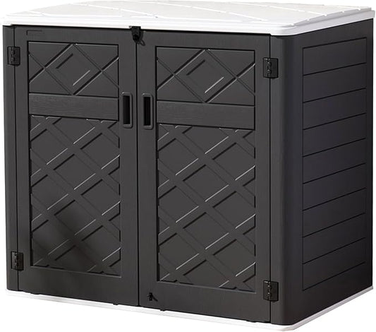 Resin Outdoor Storage Shed, 38 cu.ft Outdoor Storage Box Waterproof for Garden Tools, Patio Furniture, Trash Cans, Garage Storage, Lockable (Black)-VerdiqueGarden