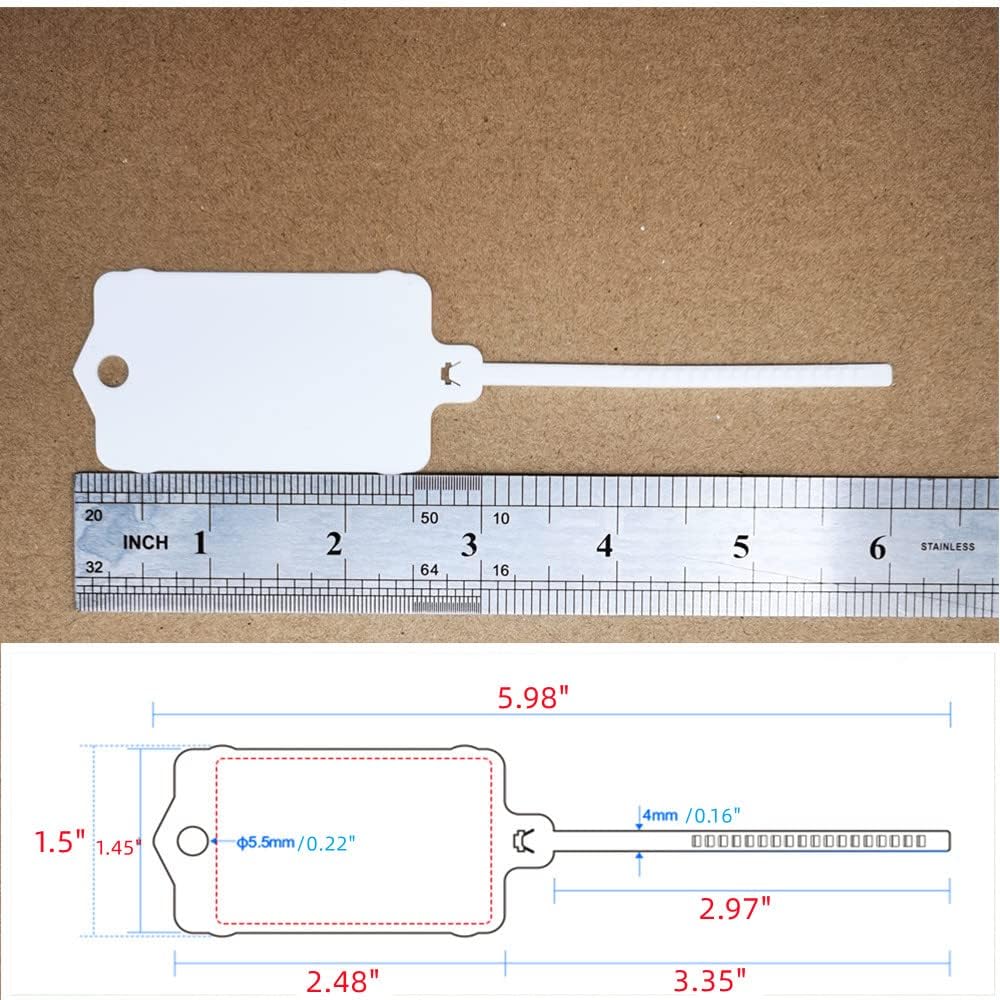 100pcs Reusable Blank Plastic Tags Ties Key Tags 1.45"*2.48" Serrated Tension Sealing Strap with Large Label Plastic Tie Mark Label Waterproof Hang Sign Write on Tag (White, 100pcs)-VerdiqueGarden