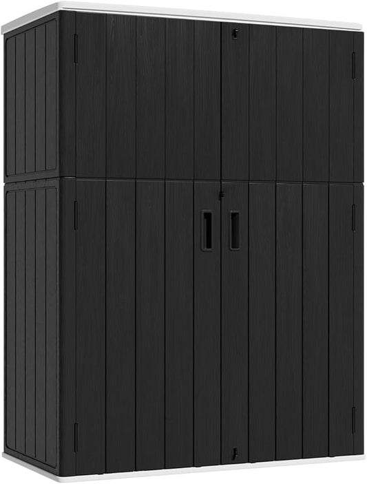 KINYING Outdoor Storage Shed,57 Cu.ft Vertical Outdoor Storage Cabinet Waterproof, Outdoor Resin Tool Shed for Patio Furniture, Garden Tools, Pool Accessories, Lawn Mower(Black Color)-VerdiqueGarden