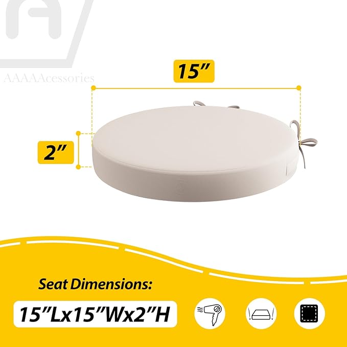 AAAAAcessories Outdoor Seat Cushions for Chairs, Waterproof, Fade-Resistant Patio Furniture Replacement Cushions, 15" x 15" x 2", Set of 2, Khaki Beige-VerdiqueGarden