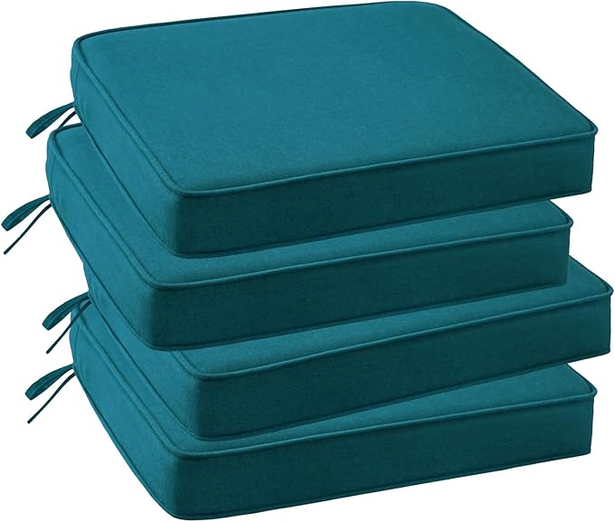 Outdoor Sunbrella Square Corner Seat Cushion, 19"x19"x3", Set of 4, Non Slip Seat Cushion Pads with Removable Cover for Patio Furniture, Garden Yard Lawn, Spectrum Peacock-VerdiqueGarden
