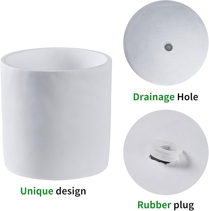11 Inch Pot for Plants, Large Cement Planter with Drainage Hole, Mid-Century Modern Concrete Flower Pots for Home Decor, Office & Outdoor (White)-VerdiqueGarden