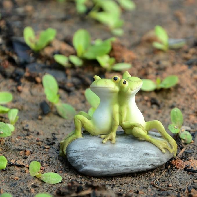 Top Collection Miniature Fairy Garden and Terrarium Statue, Frog Friends on Stone-VerdiqueGarden