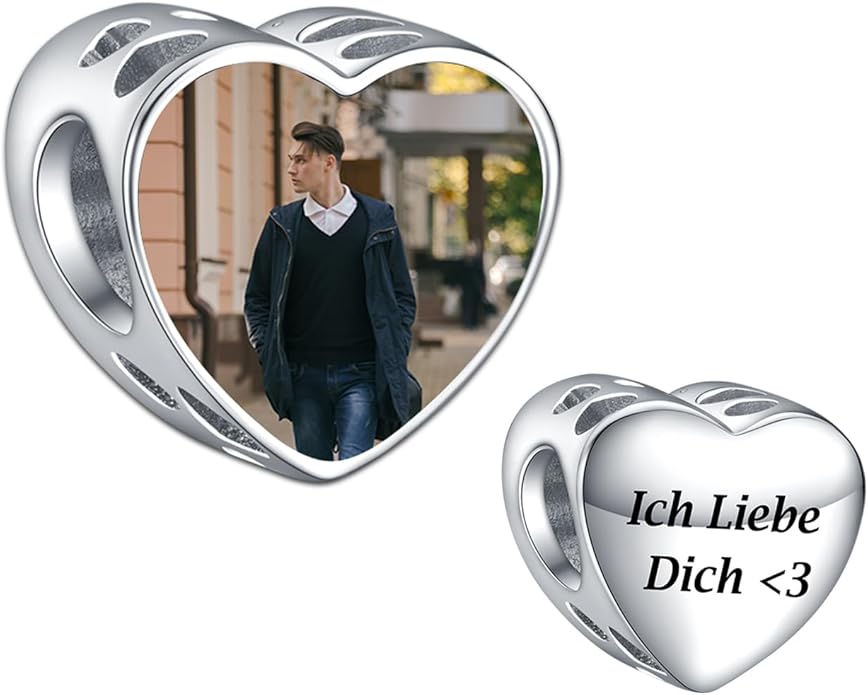 Annmors Personalized Photo Charm for Bracelet Necklaces,925 Sterling Silver Charm Love Heart Shaped Engraved Customize Picture Gift for Birthday Mother's Day Christmas,Bead Charms Jewelry for Women