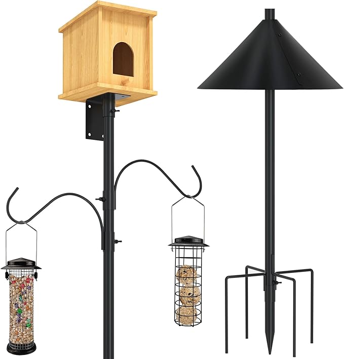 ERYTLLY Bird House Pole 80 Inch Bird Feeder Pole with Squirrel Baffle and 2 Hooks - Heavy Duty Bluebird Feeder Support Rod Stand Set for Outside, Yard, Garden-VerdiqueGarden