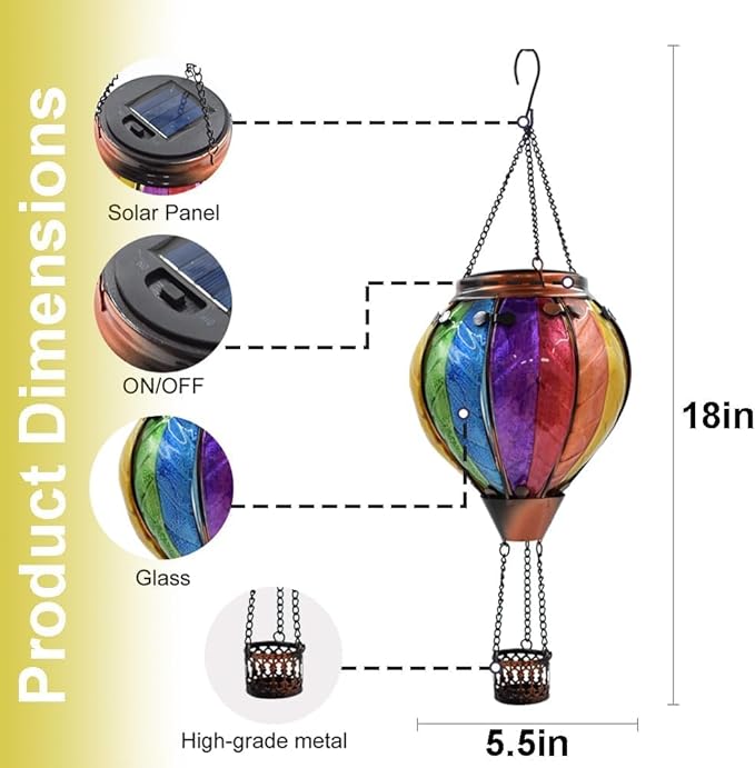Hot Air Balloon Solar Lantern with Flickering Flame Outdoor Waterproof Decorative Hanging Light for Garden Patio Yard and Party Decor-VerdiqueGarden