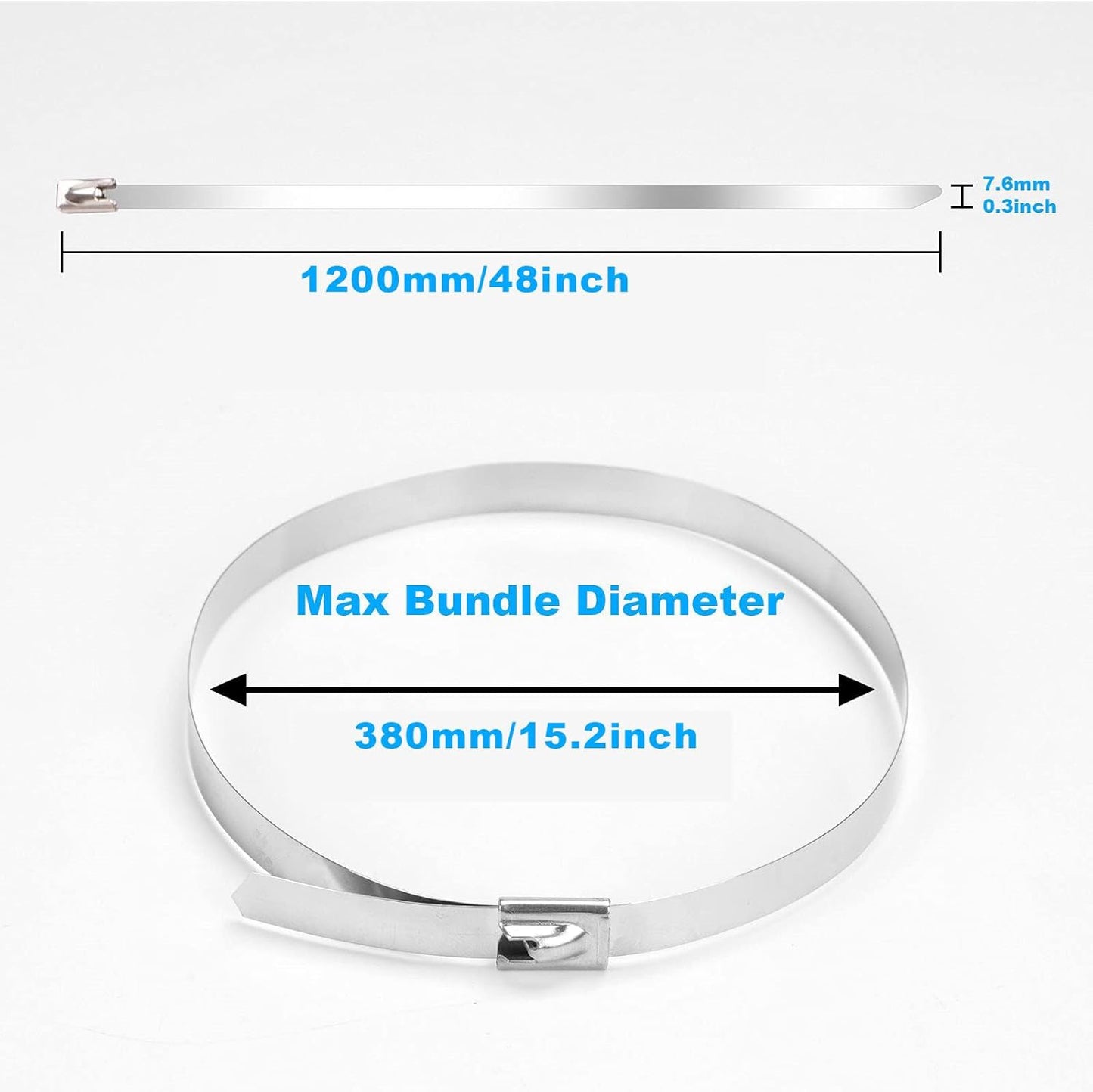 Metal Zip Ties 48 Inch, 500Lb Extra Long Stainless Steel Cable Ties, Heavy Duty Self-Locking Strap Ties, Strength for Exhaust Wrap, Garden Ties, pipes, Outdoor UV Resistant Large Tie Wraps 30 Pcs-VerdiqueGarden