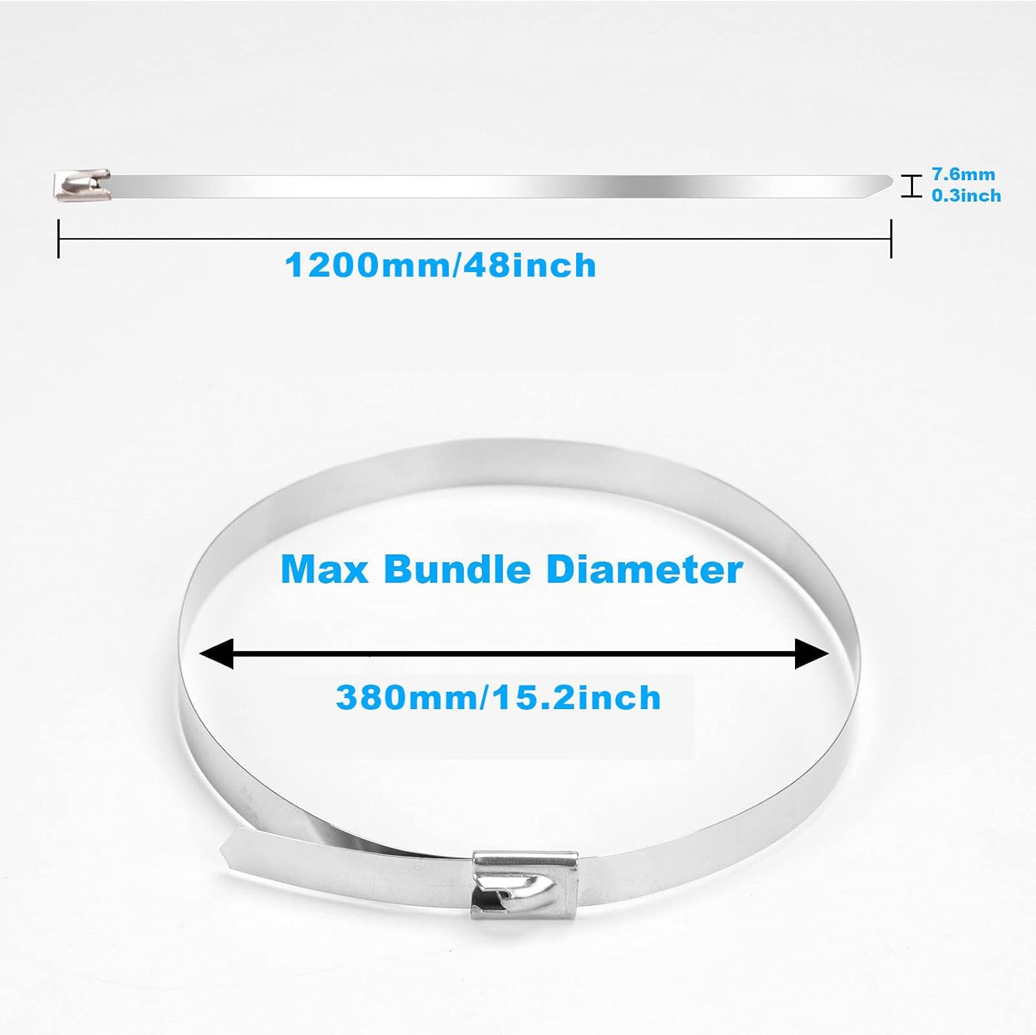 Metal Zip Ties 48 Inch, 500Lb Extra Long Stainless Steel Cable Ties, Heavy Duty Self-Locking Strap Ties, Strength for Exhaust Wrap, Garden Ties, pipes, Outdoor UV Resistant Large Tie Wraps 30 Pcs-VerdiqueGarden