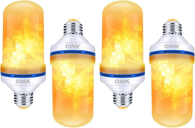 OMK 4 Pack Flickering Light Bulbs Christmas Decorations Sunlight LED Flame Effect Light Bulbs 4 Modes Fire Flickering Light Bulbs for Party Indoor Outdoor Decor Holiday Gifts-VerdiqueGarden