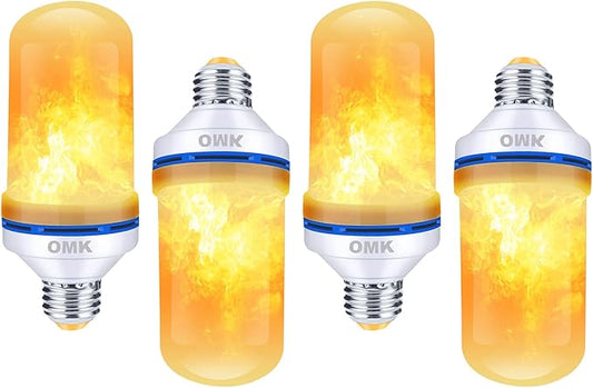OMK 4 Pack Flickering Light Bulbs Christmas Decorations Sunlight LED Flame Effect Light Bulbs 4 Modes Fire Flickering Light Bulbs for Party Indoor Outdoor Decor Holiday Gifts-VerdiqueGarden