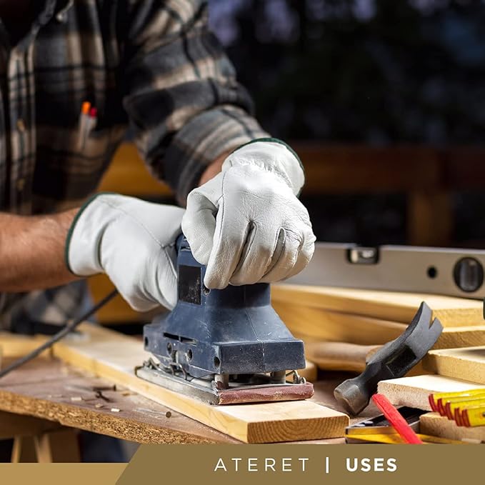 ATERET 24 Pairs X-Large Heavy Duty Durable Cowhide Leather Work Gloves I Driver Gloves for Truck Driving, Warehouse, Gardening, Farming-VerdiqueGarden