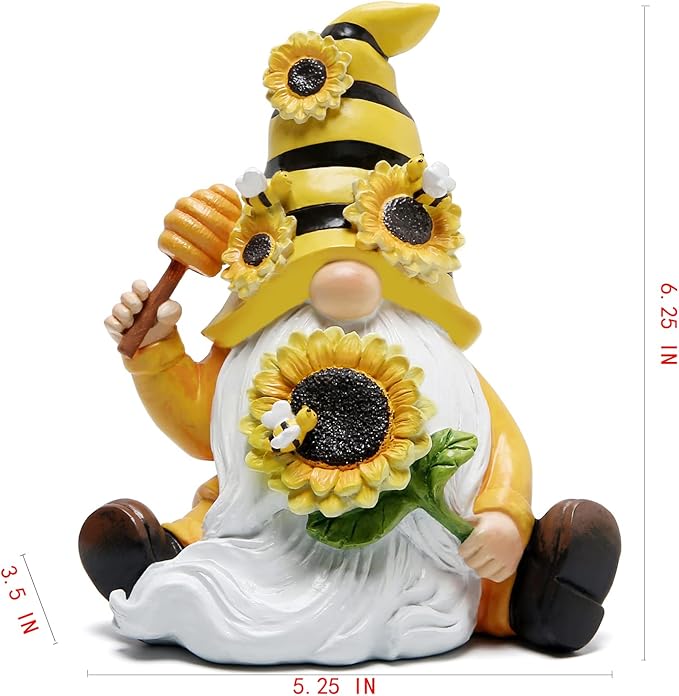 Hodao Bumble Bee Spring Gnome Decorations Honey Bee Gnomes Ornaments World Bee Day Decorations Gifts Fall Thanksgiving Gnomes Figurines Bee for Garden Decor Birthday Gifts for Mom, Grandma, Women-VerdiqueGarden