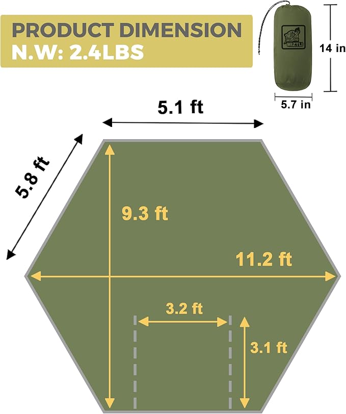 Miztli Camping Hammock -Portable Hammock w/Spacious Net & Tree Straps w/Adjustable Loops, Double and Single Hammock for Outdoor, Indoor, Hiking and Travel-VerdiqueGarden