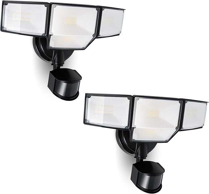 LUTEC 80W 9000LM LED Security Lights Motion Sensor Outdoor Lights, 4 Head LED Flood Light Outdoor 5000K Daylight, IP65 Waterproof, Motion Detected Light for Outside, Garage, Yard - 2 Pack (Black)-VerdiqueGarden
