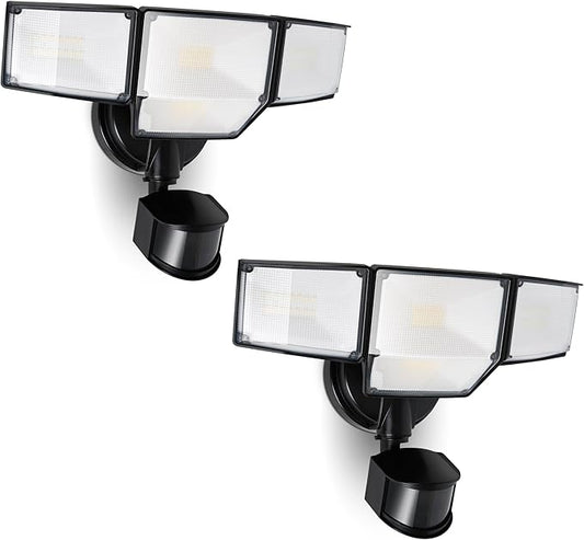 LUTEC 80W 9000LM LED Security Lights Motion Sensor Outdoor Lights, 4 Head LED Flood Light Outdoor 5000K Daylight, IP65 Waterproof, Motion Detected Light for Outside, Garage, Yard - 2 Pack (Black)-VerdiqueGarden