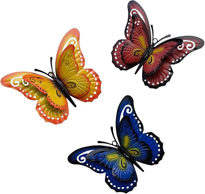 3 Pcs Metal Butterfly Wall Decor, Colorful Animal Wall Panel - Perfect Home Decor Accent with Yellow, Red, and Blue Butterfly (Butterfly)-VerdiqueGarden