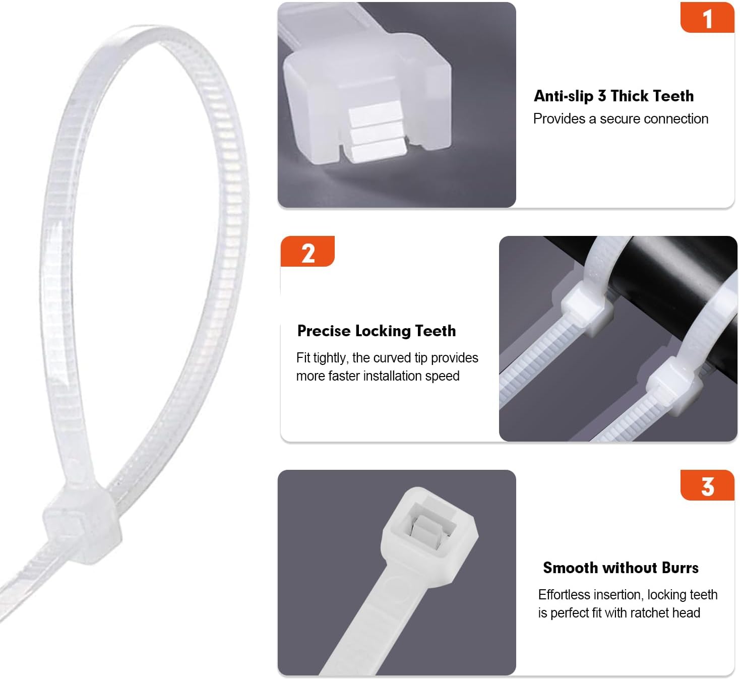 Zip Ties, RAZCC 1200pcs White Cable Zip Ties 8 Inch, Heavy Duty Plastic Wire Ties with 70lb Tensile Strength, Self-Locking White Nylon Tie Wraps for Indoor and Outdoor-VerdiqueGarden