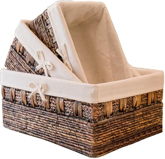 Handmade Woven Maize and Hyacinth Storage Basket,Kingwillow, (Set of 3)-VerdiqueGarden