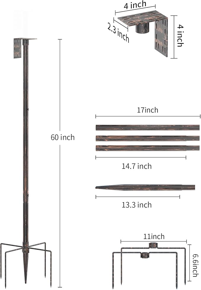 Bird Feeder Pole Stand – 60 Inch Height Feeding Station with 1-Inch Dia Heavy Duty for Hanging Feeders, Bird House Pole Mount Kit for Outdoor, Slip-Fit Connection，Copper Brushed-VerdiqueGarden