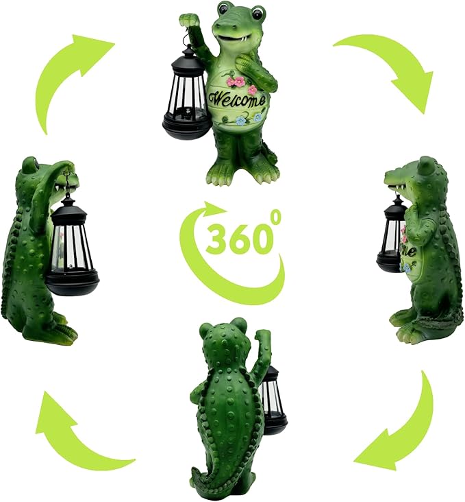 Solar Lantern Garden Alligator Statues Decor, Outdoor Crocodile Figurine Lights for Yard Patio Decoration - Unique Christmas Housewarming Gift for Grandma Wowen Mom-VerdiqueGarden