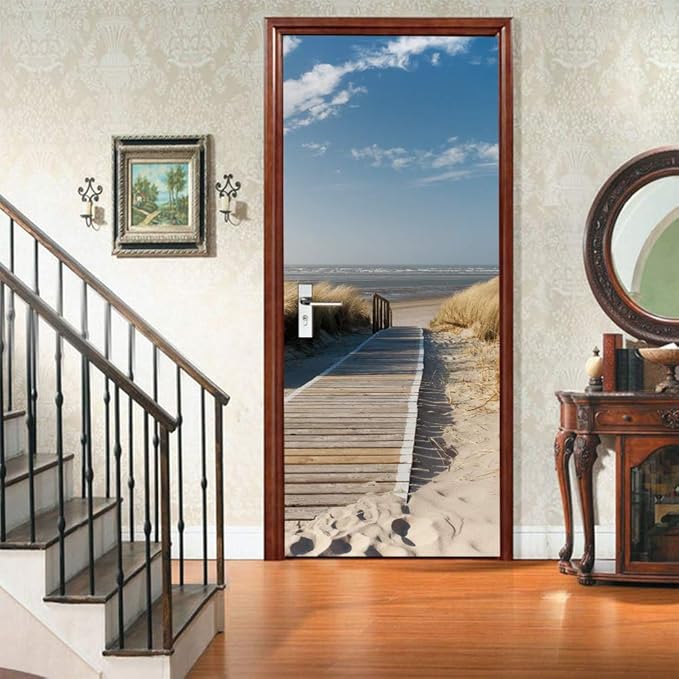 3D Door Stickers - Jetty to The Sea - Peel & Stick Wallpaper Murals - Self-Adhesive, Removable PVC - Waterproof - Bedroom & Living Room Decoration - 37.4"x78.7"-VerdiqueGarden