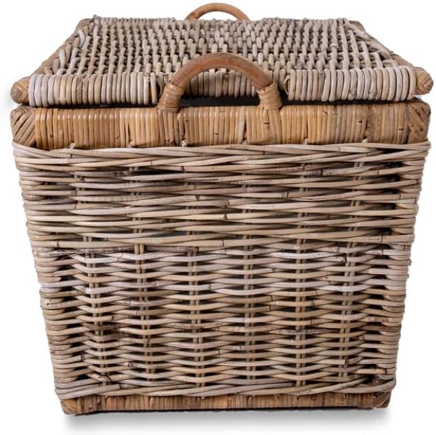 The Basket Lady Lift-Off Lid Wicker Storage Basket, Large, 24.5 in L x 18 in W x 17.5 in H, Serene Grey…-VerdiqueGarden