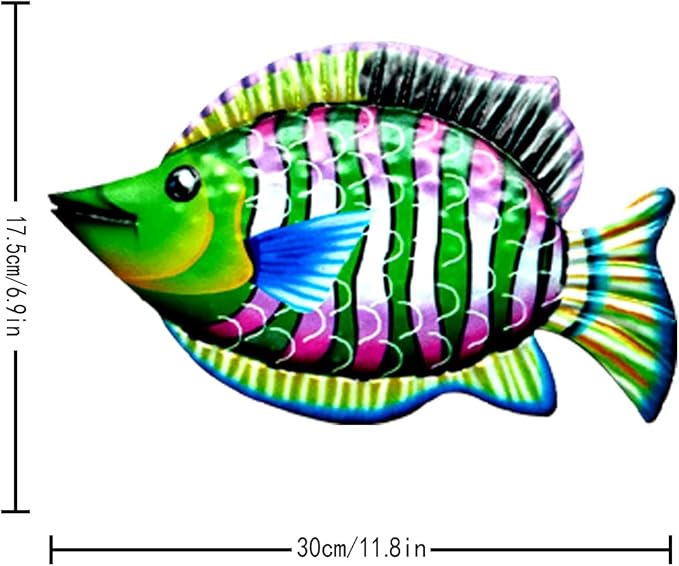 HHgrowe 11.8 Inches Hand-Painted Metal Fish Art Wall Decor Coastal Ocean Sea Hanging Decorations Garden Pool Decor Set of 4 Colorful Outdoor or Indoor Wall Sculptures …-VerdiqueGarden