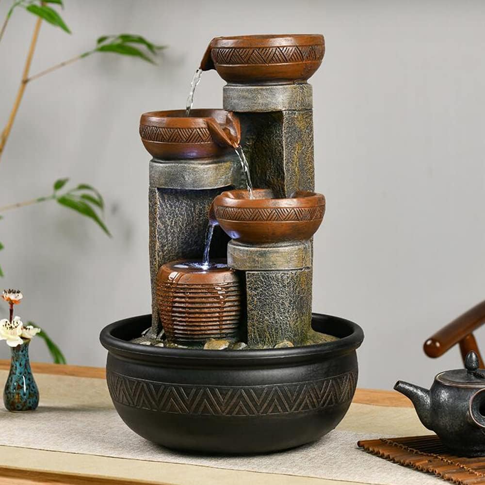15.7" H 4-Tier Indoor Tabletop Waterfall Fountain with LED Lights Desktop Fountains Calming Sound for Home Office Decor (15.7ihch)-VerdiqueGarden